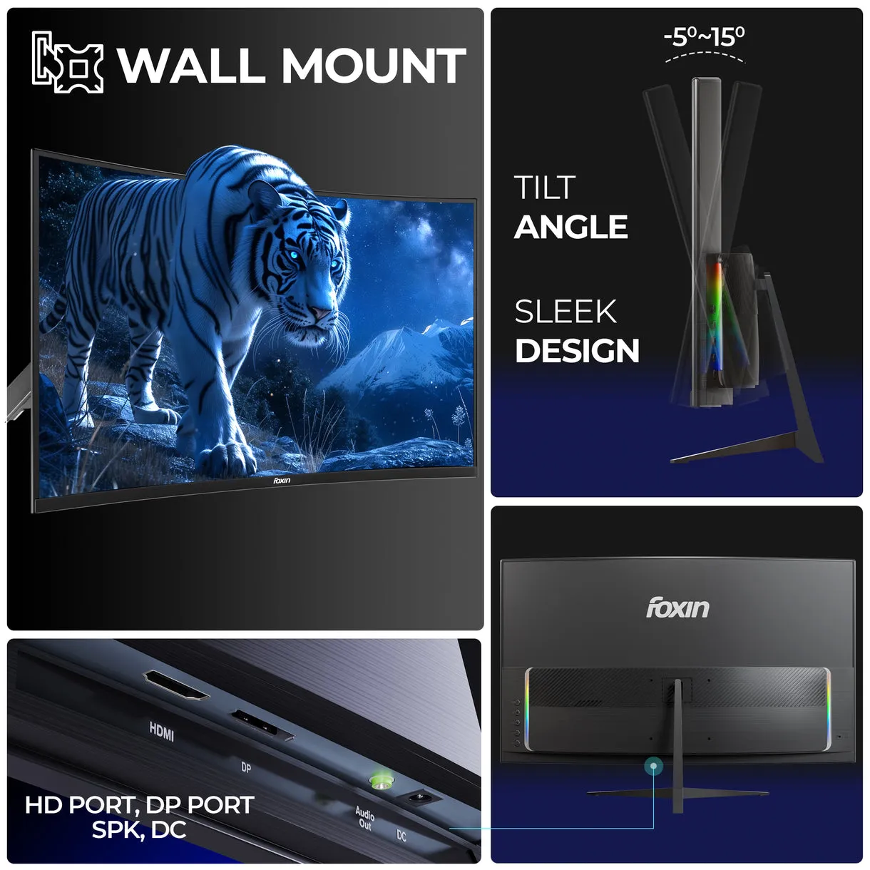Foxin LED Monitor 24" Curved FHD IPS 200Hz For Gaming with HDMI | DP | Speaker (Phantom) view 3